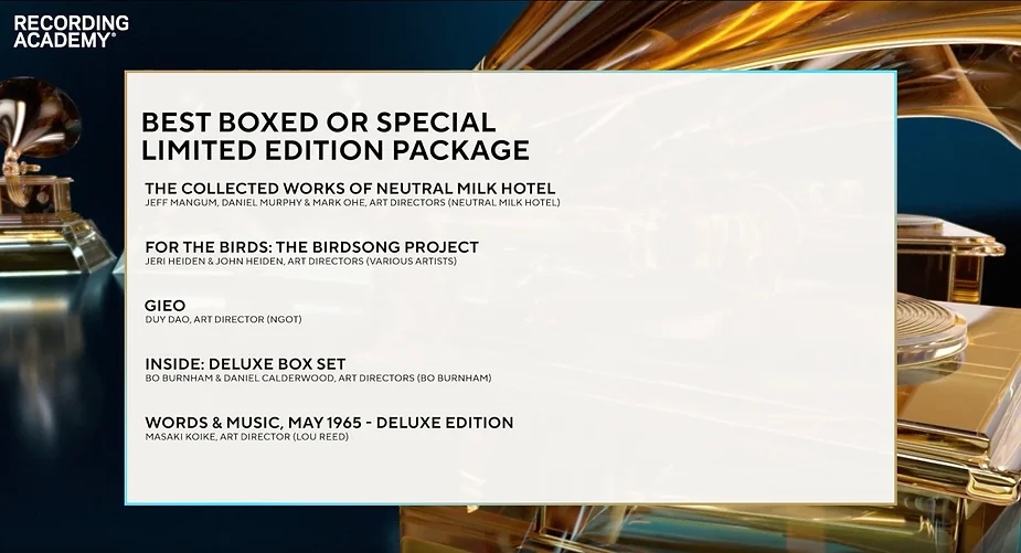 Danh sách đề cử giải "Best Boxed or Special Limited Edition Package" 2024 nhắc tên nghệ sĩ Việt Duy Đào (Nguồn: Grammy)