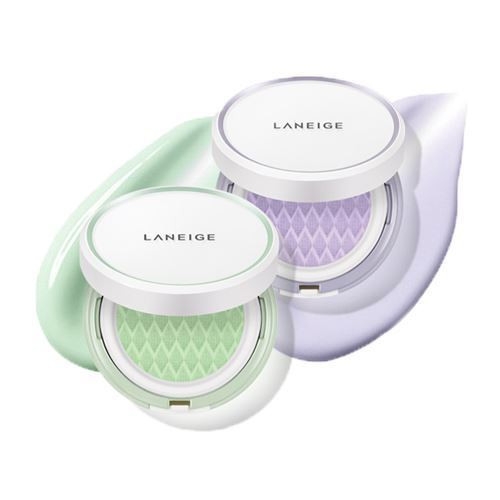 Laneige skin veil base cushion là dòng phấn nước khử sắc tố có cả hai phiên bản kem xanh và kem tím.