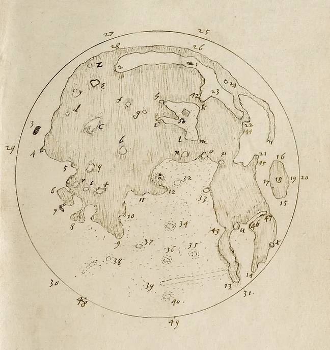 Bản đồ Mặt Trăng, Thomas Harriot, 1612 - 1613. Nguồn: Max Alexander, Lord Egremont, Science Source